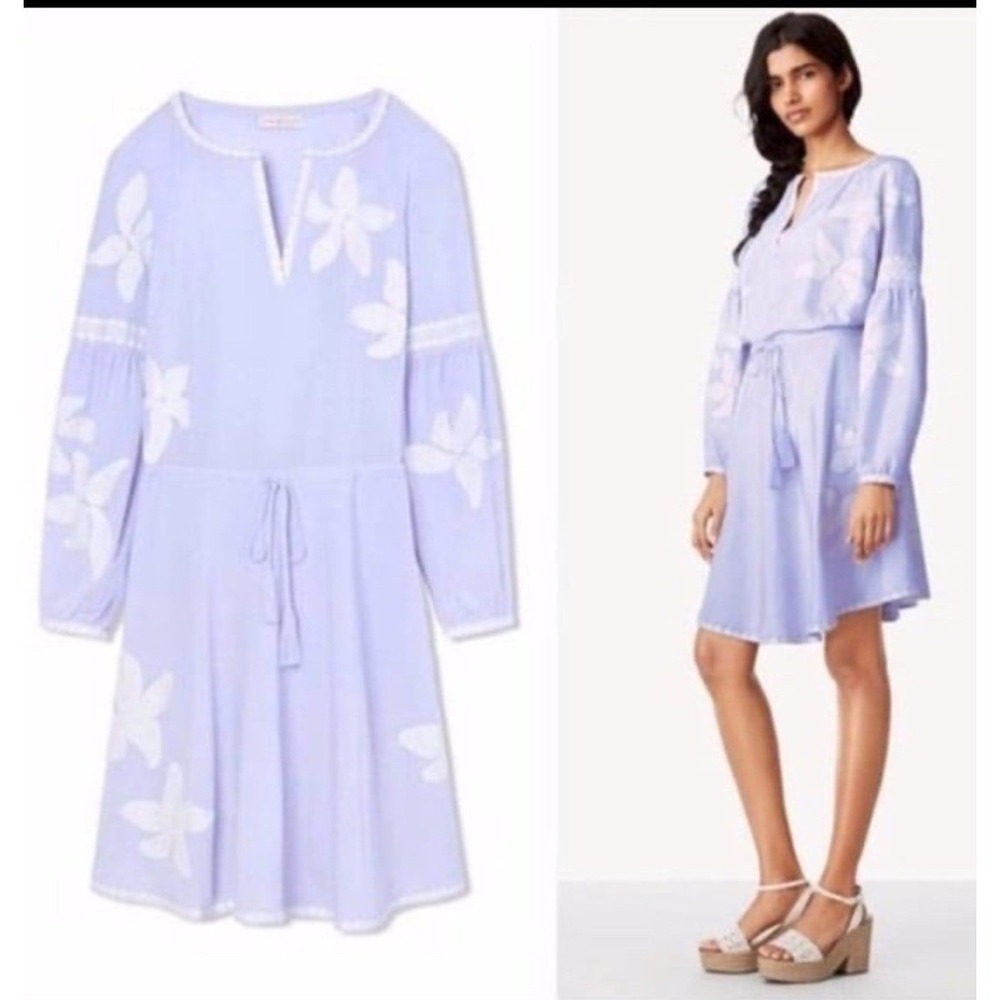 Tory Burch Periwinkle Purple Floral Eyelet Embroidered Mini Dress Coastal Resort